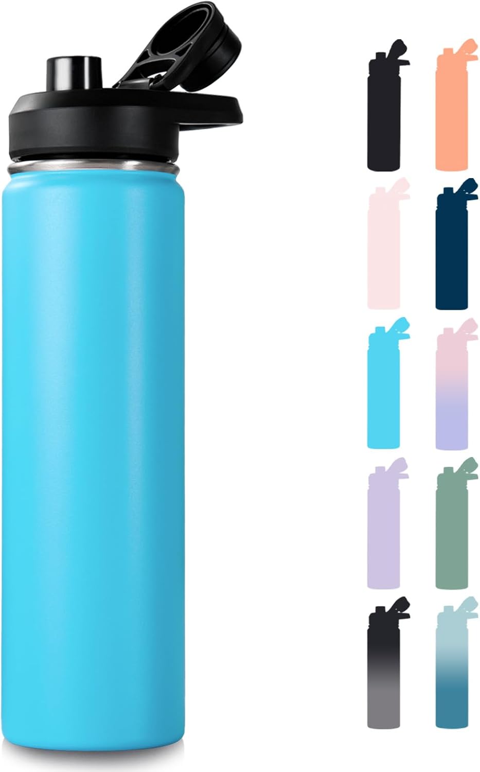 24 oz Insulated Water Bottle with Handle, 304 Stainless Steel Water Bottles with Wide Mouth, Double Wall Vacuum Sports Water Bottle, BPA Free, Keep Cold and Hot, Blue&Black