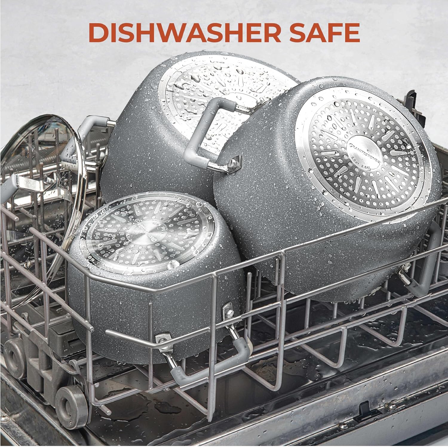 Granitestone Gray Pots and Pans Set Nonstick, 6 Stackable Piece Cooking Pots Set, Kitchen Pots, Non Stick Coating, 5qt 3qt & 1.5qt Pots with Lids, Stay Cool Handles Dishwasher Safe 100% Toxin Free