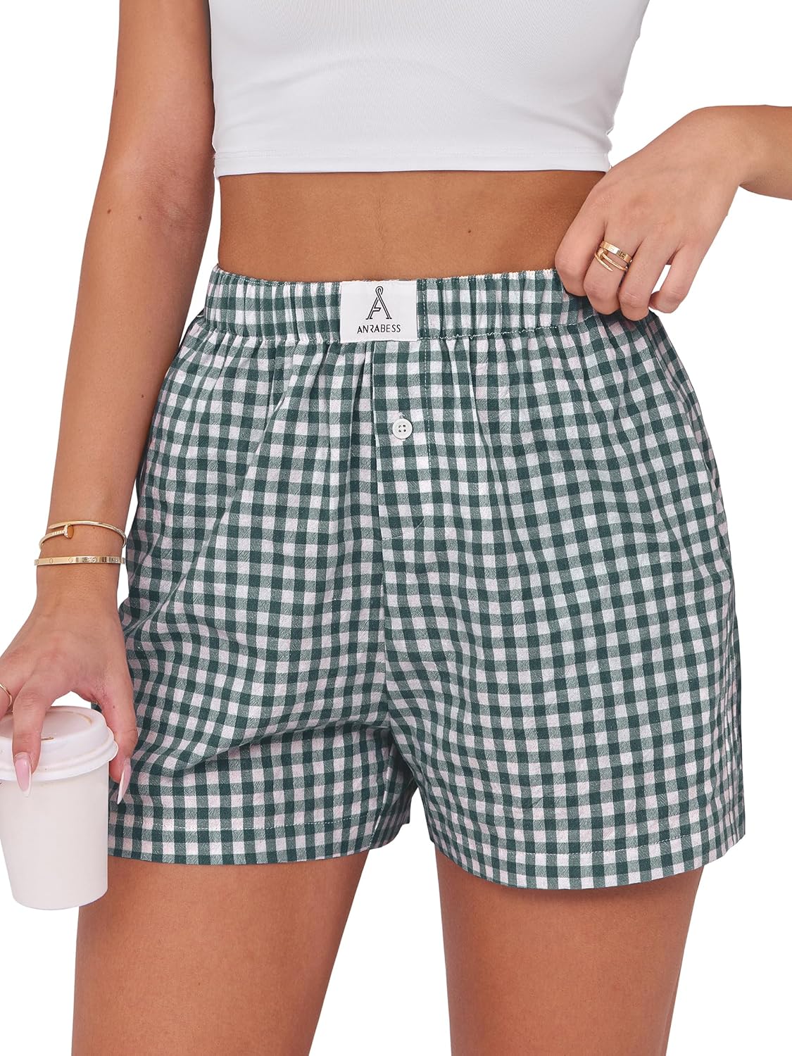 ANRABESS Boxer Shorts for Women Gingham Pajama 2026 Summer Casual Lounge Sleep Plaid Shorts Y2K Beach Bottoms