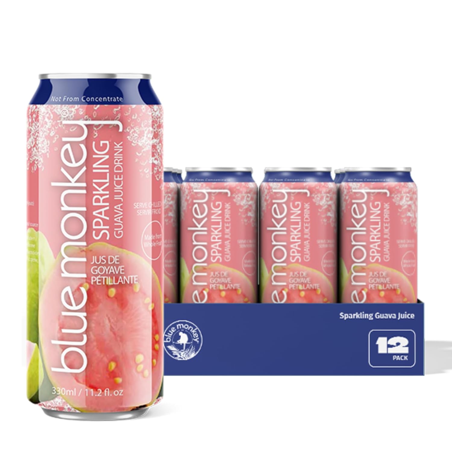 Blue Monkey Sparkling Passion Fruit Juice - Real Fruit Juice, No Sugar Added, All Natural, Lightly Carbonated, Halal Certified - Refreshing Tropical Sparkling Water Alternative - 11.2oz (330ml) 12 Pack