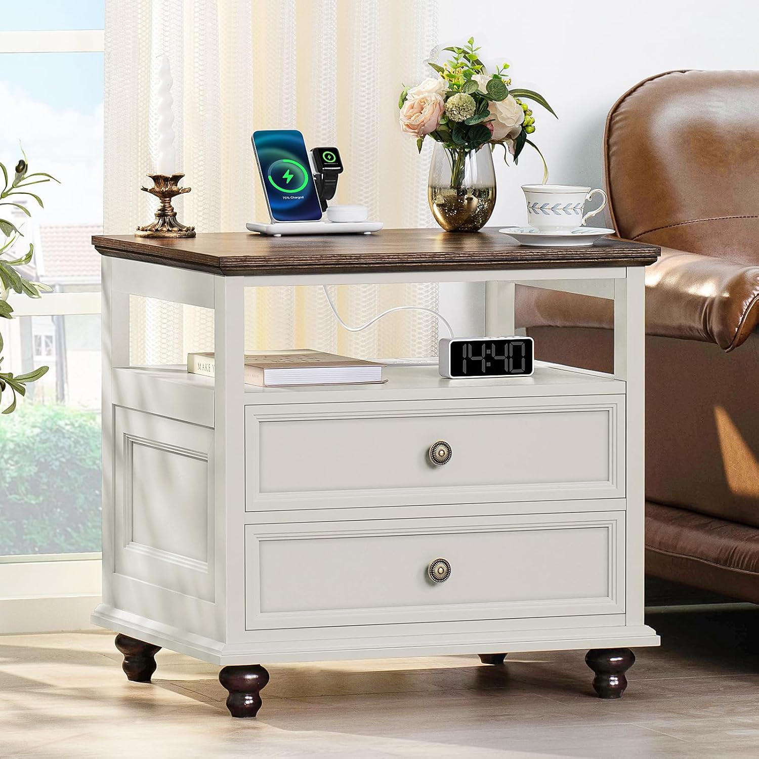 Farmhouse Nightstand with Charging Station, 24
