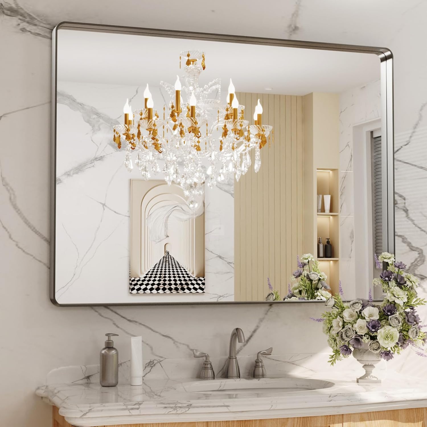 LOAAO 40X36 Inch Black Metal Framed Bathroom Mirror for Wall, Matte Black Bathroom Vanity Mirror Farmhouse, Anti-Rust, Tempered Glass, Hangs Horizontally or Vertically