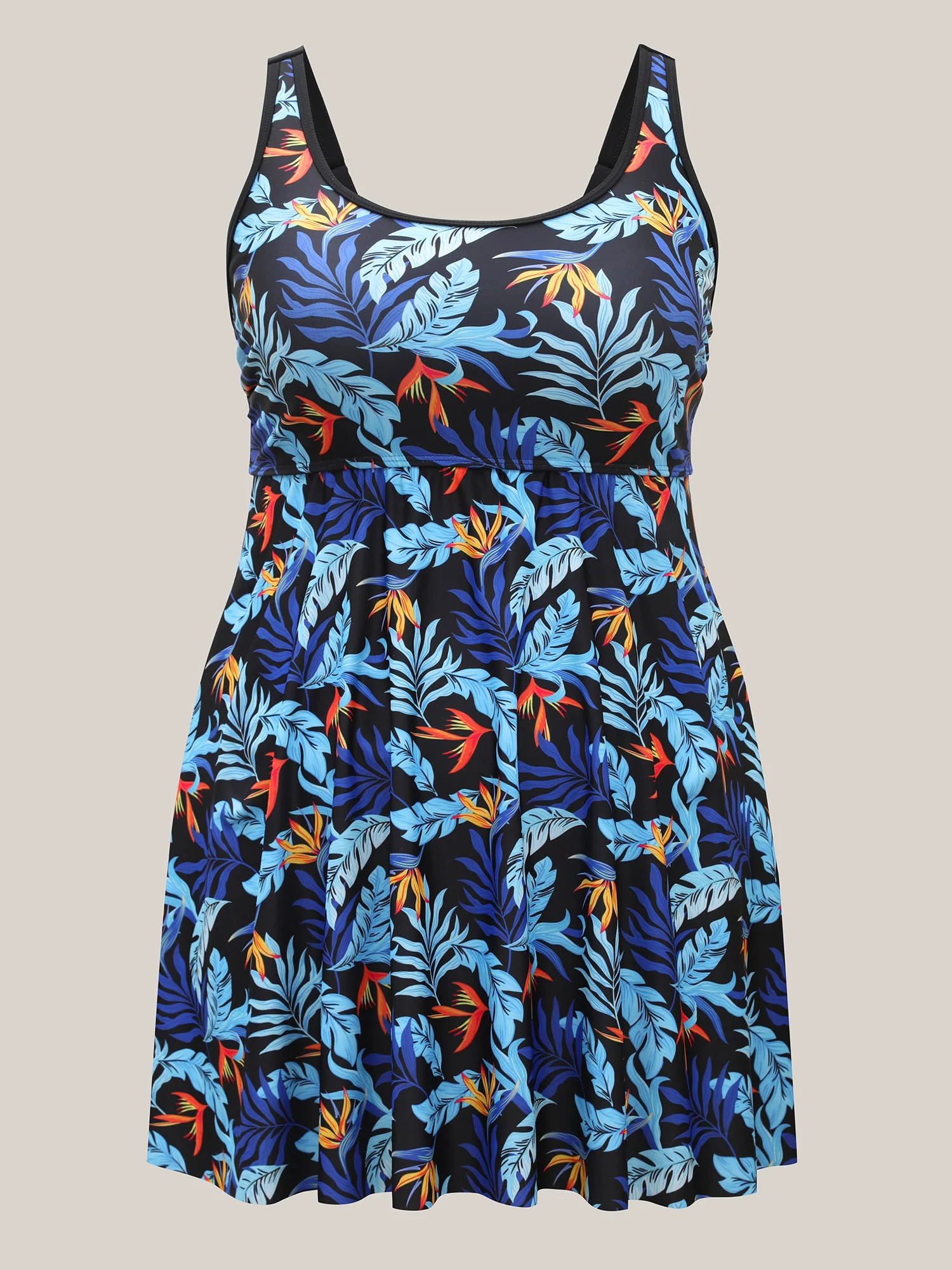 Tropical Leaf Fit Flare Swim Dress