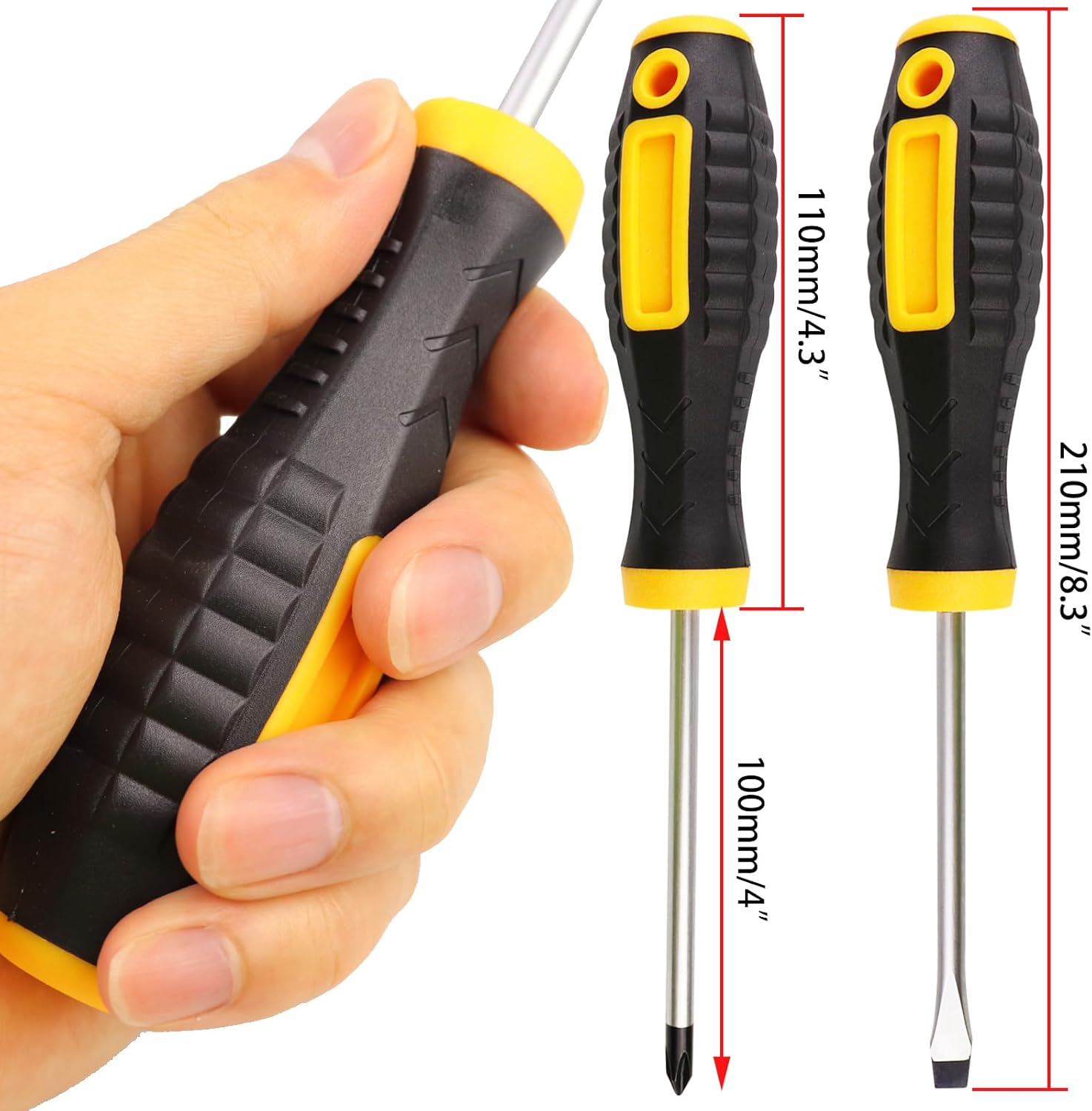 4 Inch Screwdriver Set Phillips and Slotted, 2 Pack Magnetic Screwdrivers Set Flat Head Cross Head Screwdriver Cushion-Grip Handles Non-Slip Screwdrivers