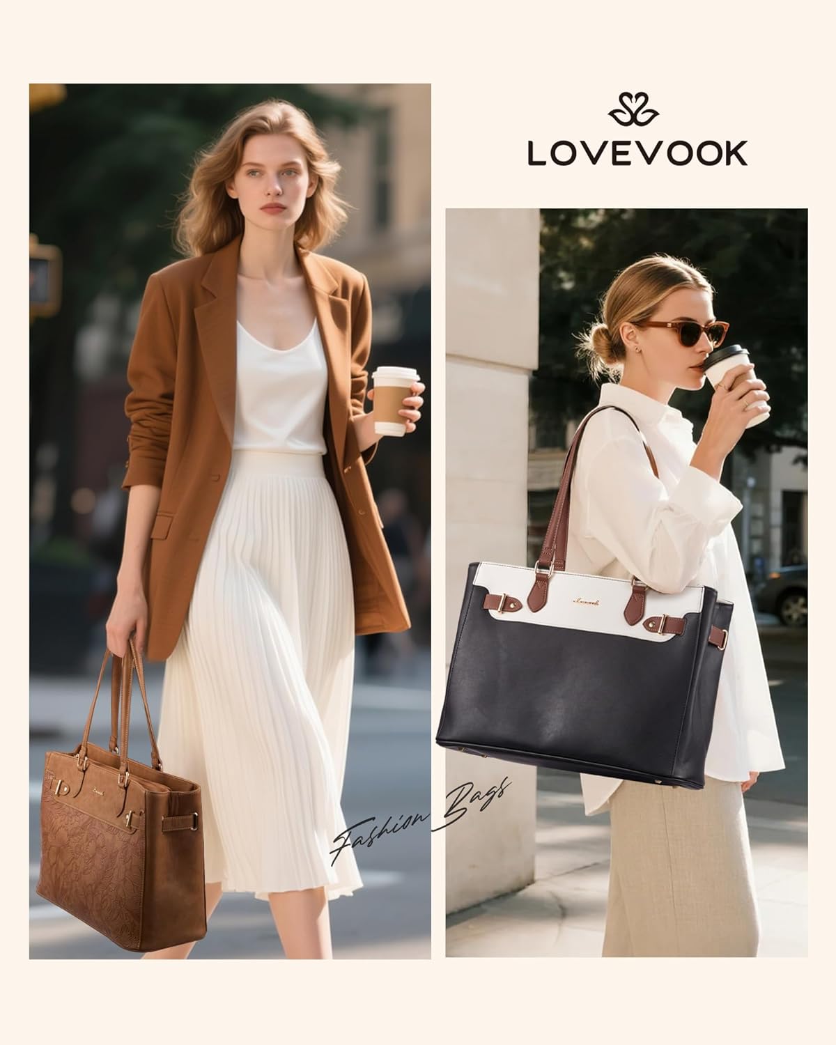 LOVEVOOK Laptop Tote Bag for Women Work, Teacher Tote Bag with Large Cup Holder, 15.6 Inch Waterproof Leather Computer Bag