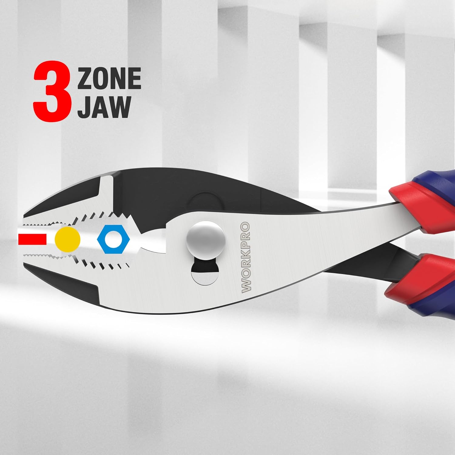 WORKPRO 8” Slip Joint Pliers Tool, Large Soft Grip,Rust Prevention Finish, 3-Zone Serrated Jaw Forged from High Carbon Steel for Maximum Grip