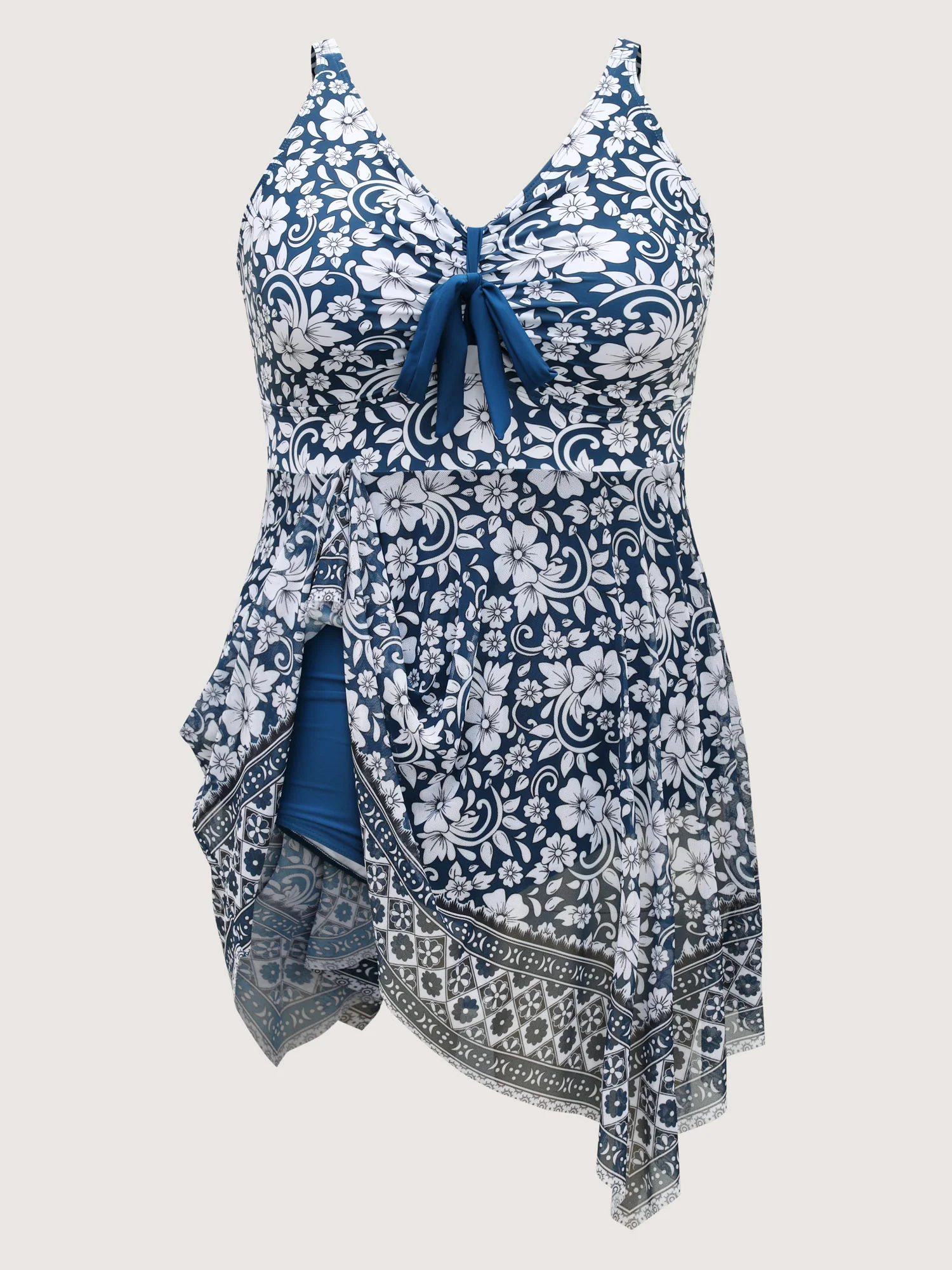 Floral Handkerchief Hem Flowy Swim Dress