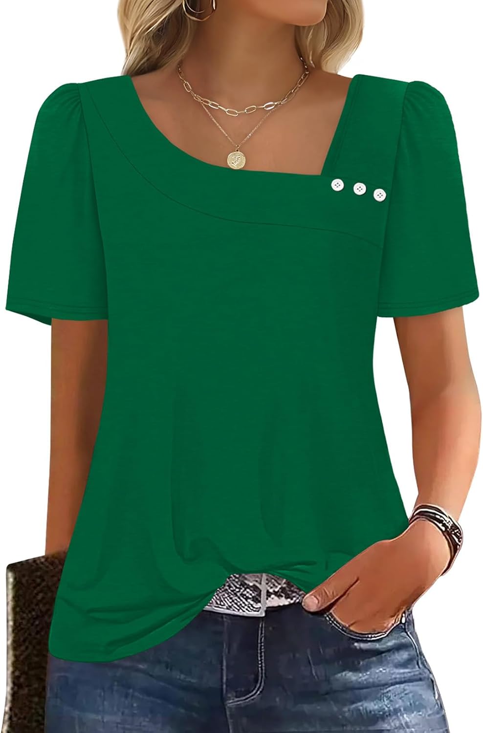 WIHOLL Womens Summer Tops Short Sleeve Shirts Square Neck Spring Outfits 2026 Fashion Clothing Blouses