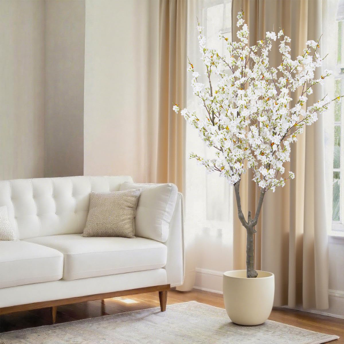Artificial Cherry Blossom Tree 6ft Tall Indoor Faux White Flower Tree,Fake Cherry Blossom Tree for Home Office Party Wedding Decor