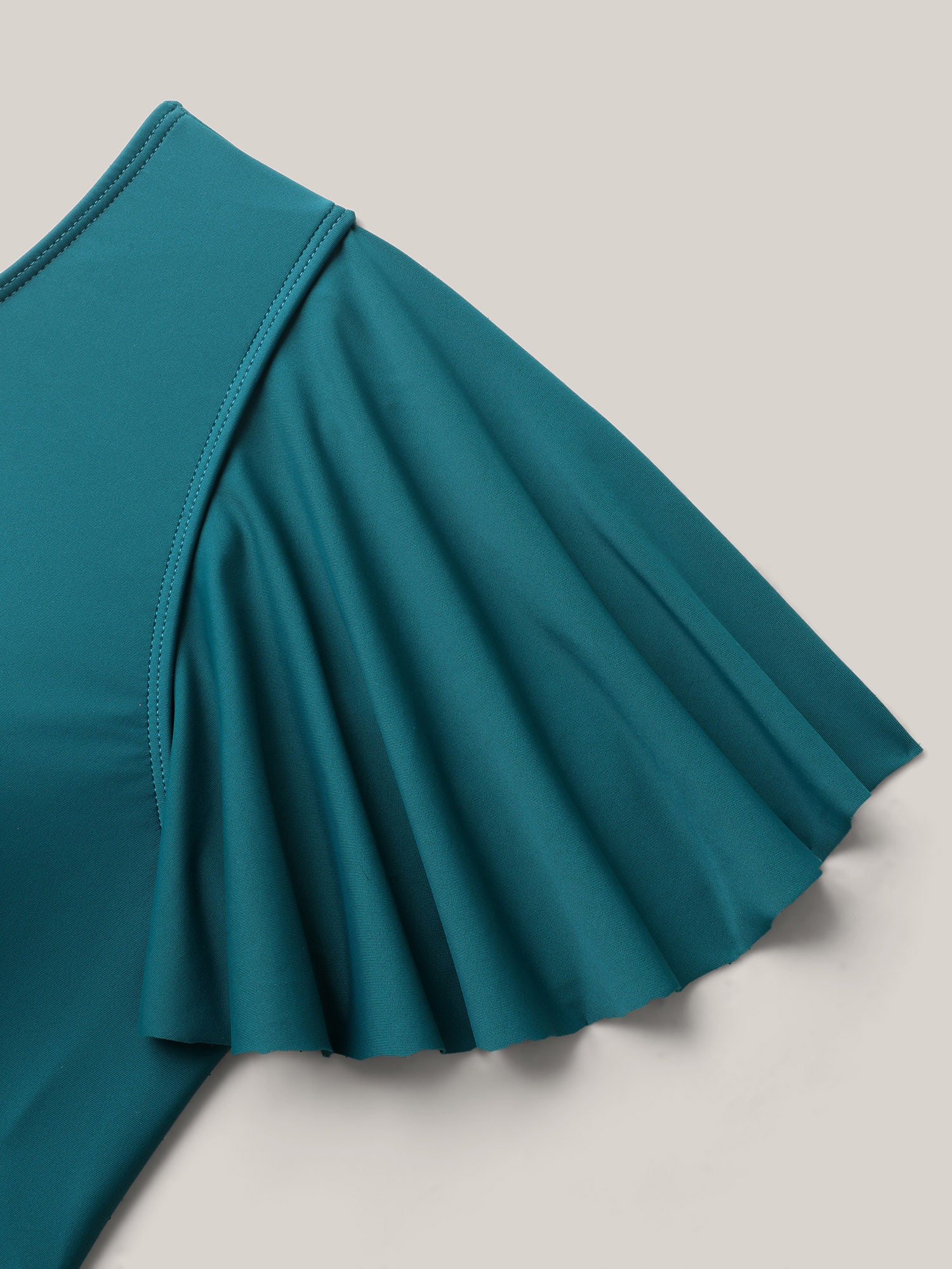 Belted Lotus Leaf Sleeve Swim Dress