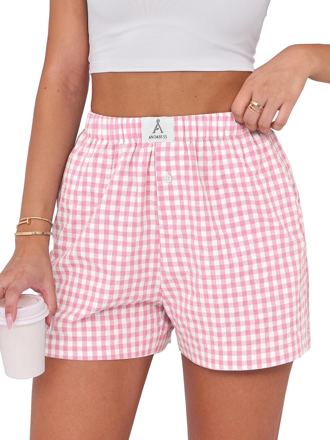 ANRABESS Boxer Shorts for Women Gingham Pajama 2026 Summer Casual Lounge Sleep Plaid Shorts Y2K Beach Bottoms