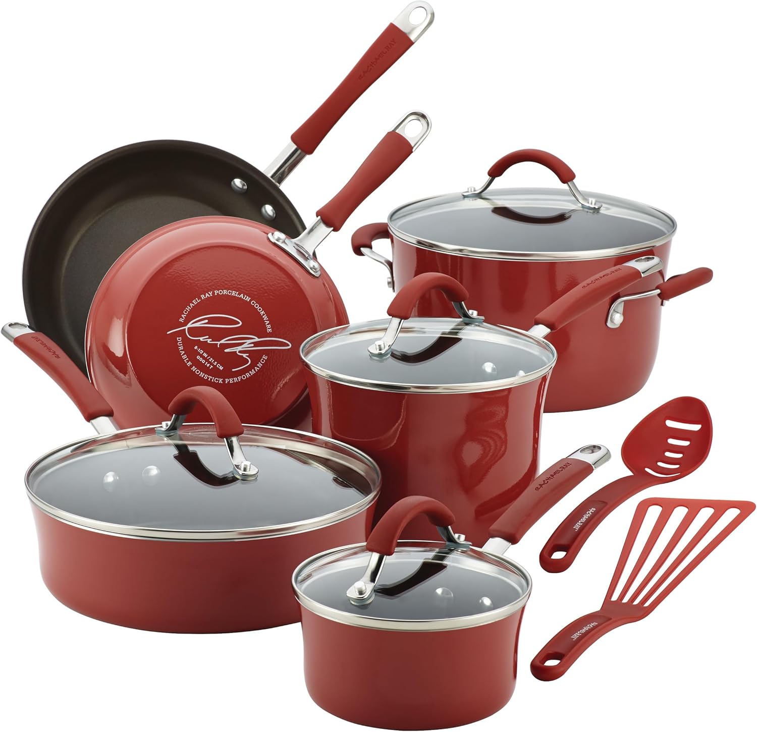 Rachael Ray Cucina Nonstick Cookware Pots and Pans Set, 12 Piece, Agave Blue