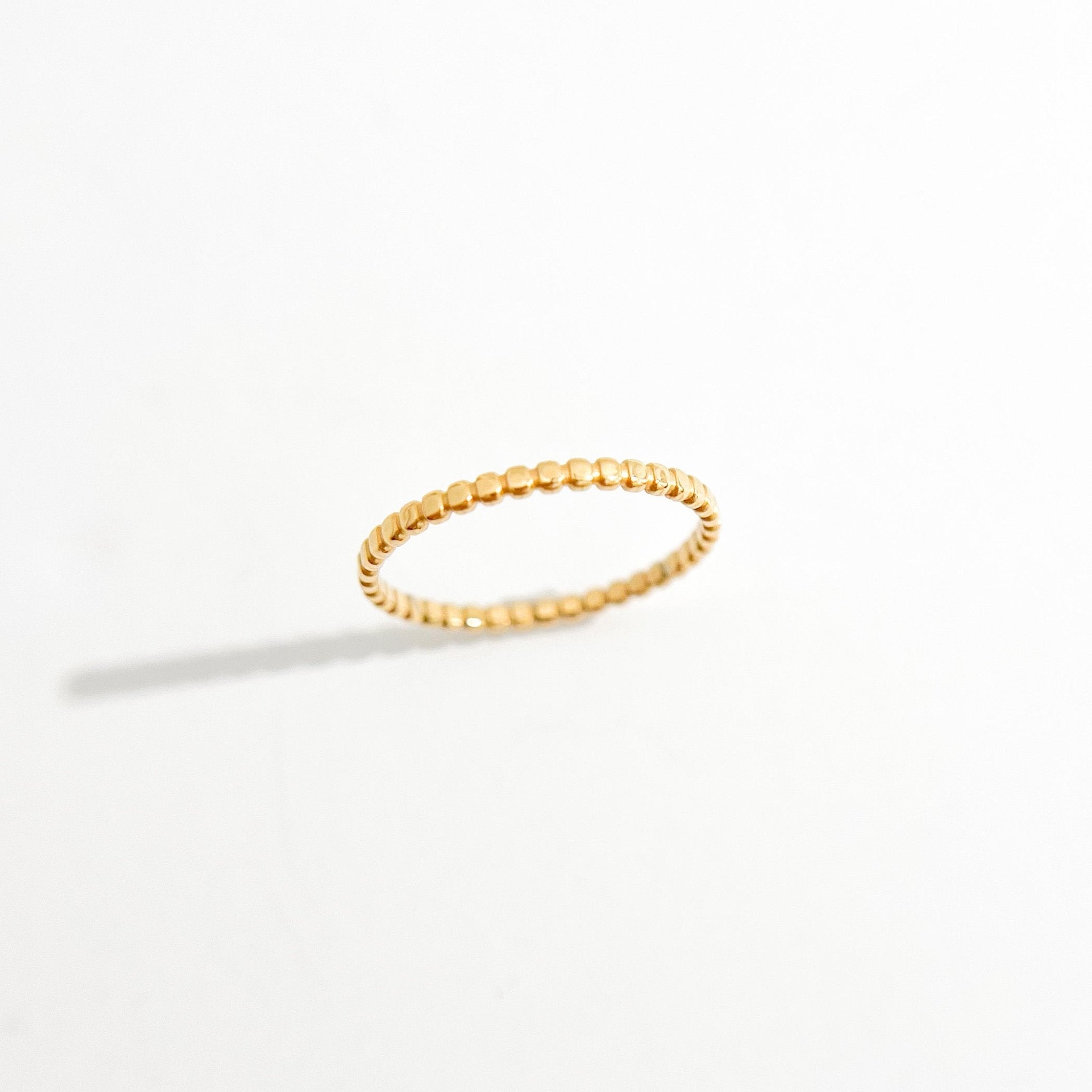 Thin Beaded Band Gold Ring