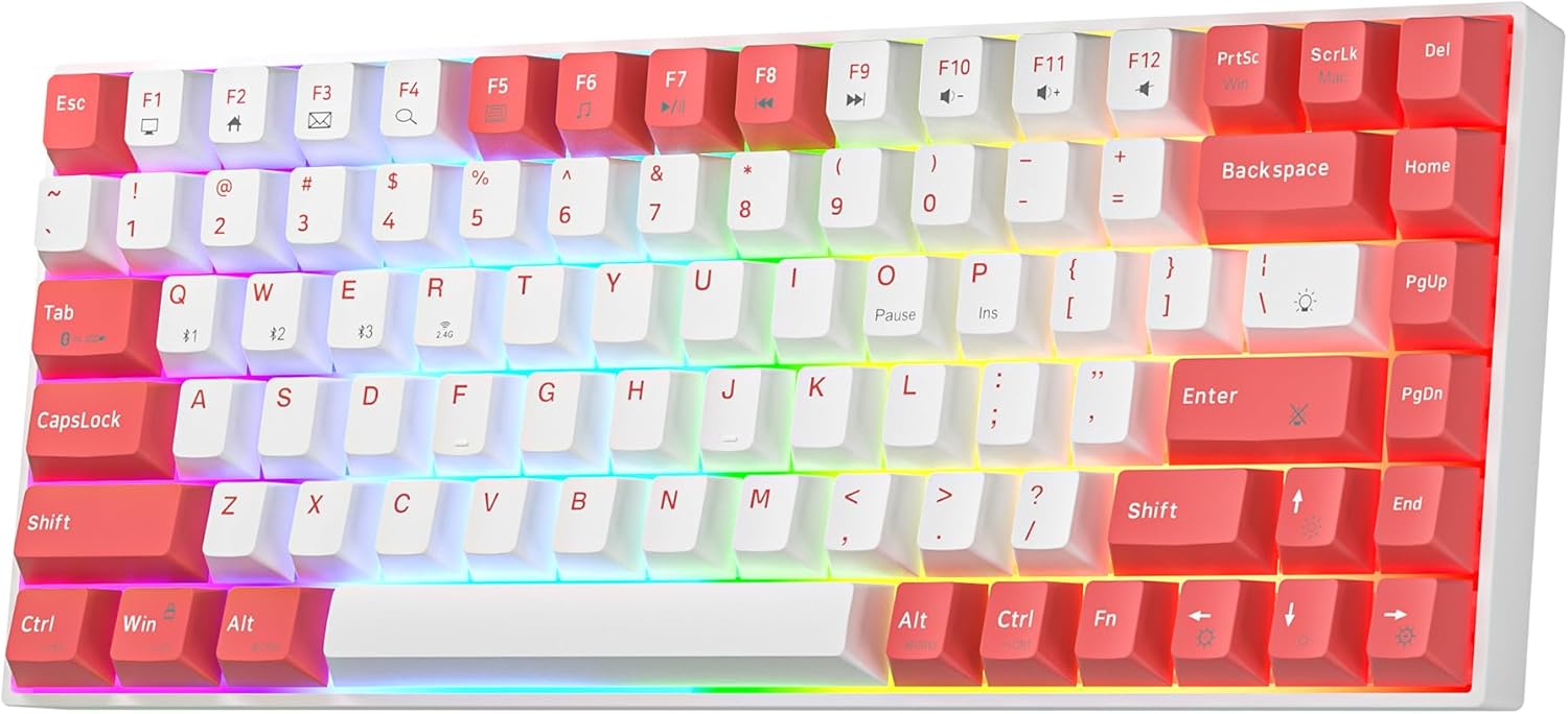 Newmen GM840 Wireless Mechanical Keyboard,Wired/Bluetooth/2.4G 75% Compact RGB Backlit Hot Swappable Mini Gaming Keyboard,USB C 84 Keys Small Computer Keyboards for PC/Laptop/Win/Mac,Red Switches