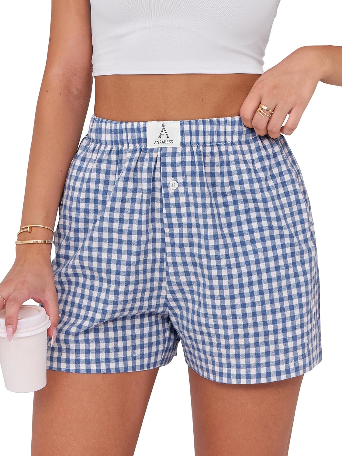 ANRABESS Boxer Shorts for Women Gingham Pajama 2026 Summer Casual Lounge Sleep Plaid Shorts Y2K Beach Bottoms