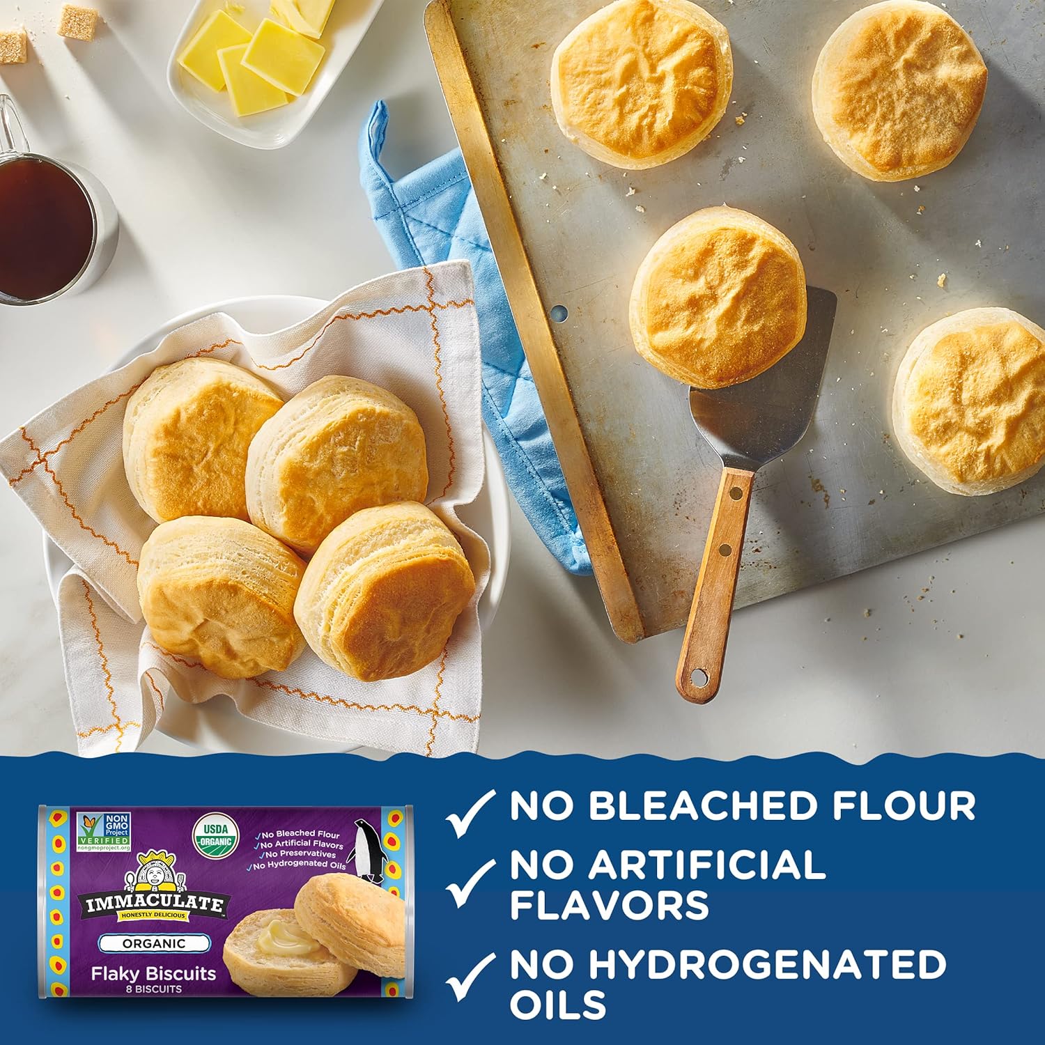 Immaculate Baking Organic Flaky Biscuits, Refrigerated Dough, 8 Biscuits, 16 oz.