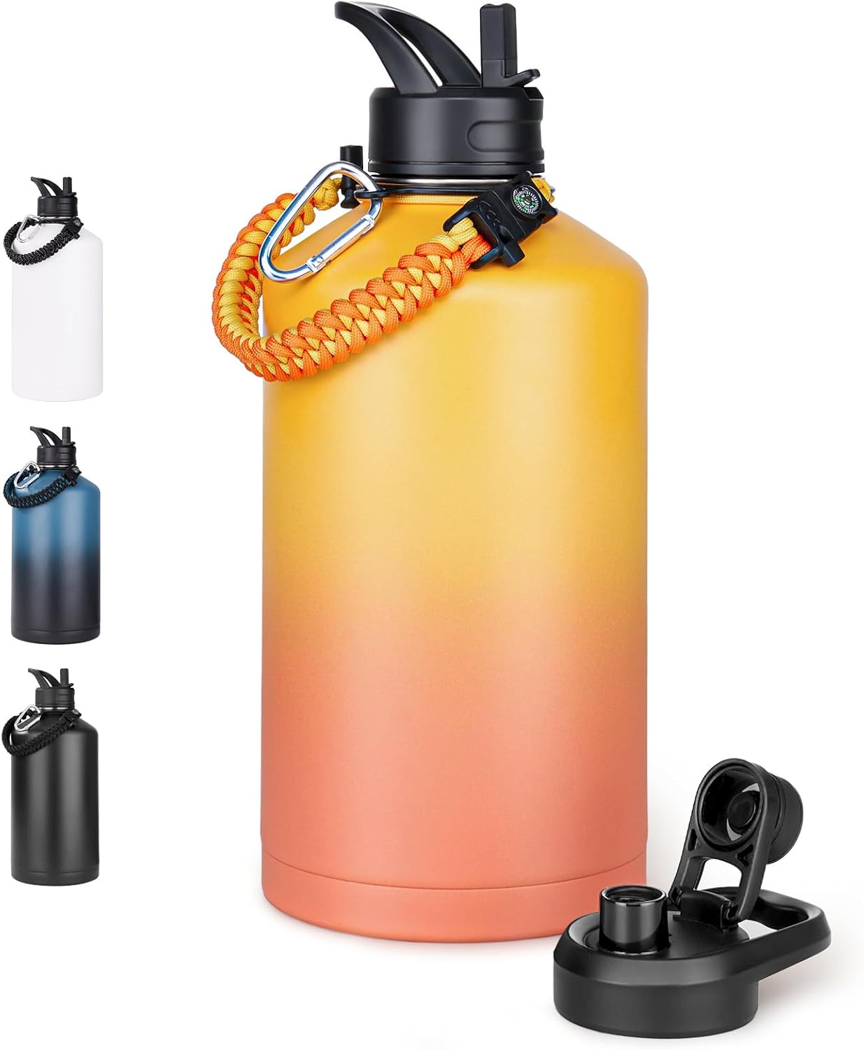 24 oz Insulated Water Bottle with Handle, 304 Stainless Steel Water Bottles with Wide Mouth, Double Wall Vacuum Sports Water Bottle, BPA Free, Keep Cold and Hot, Blue&Black