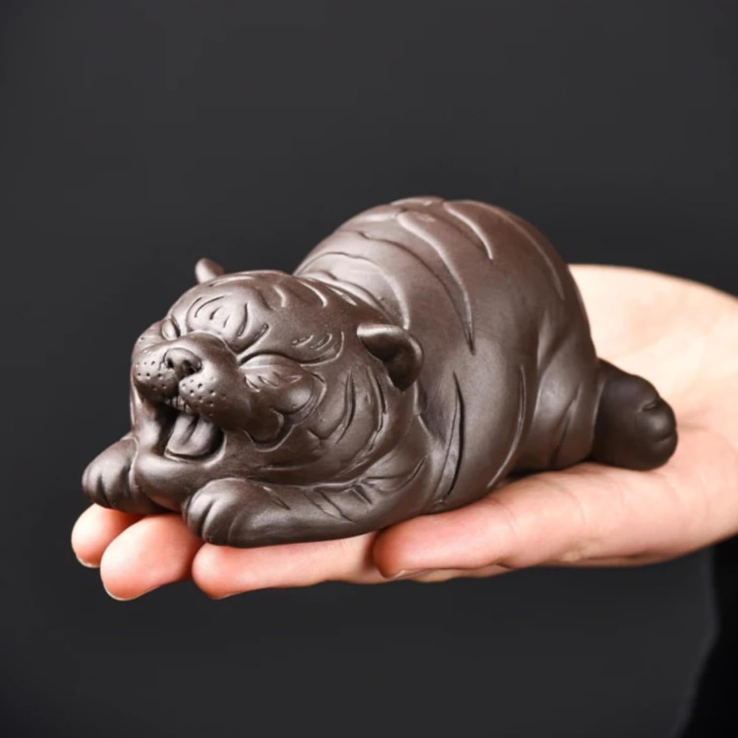 Chinese Purple Clay Tea Pet Handmade Decoration Tiger, 8.6cm 3.4in, Sculpture Animal Ornaments Tea Set Decor