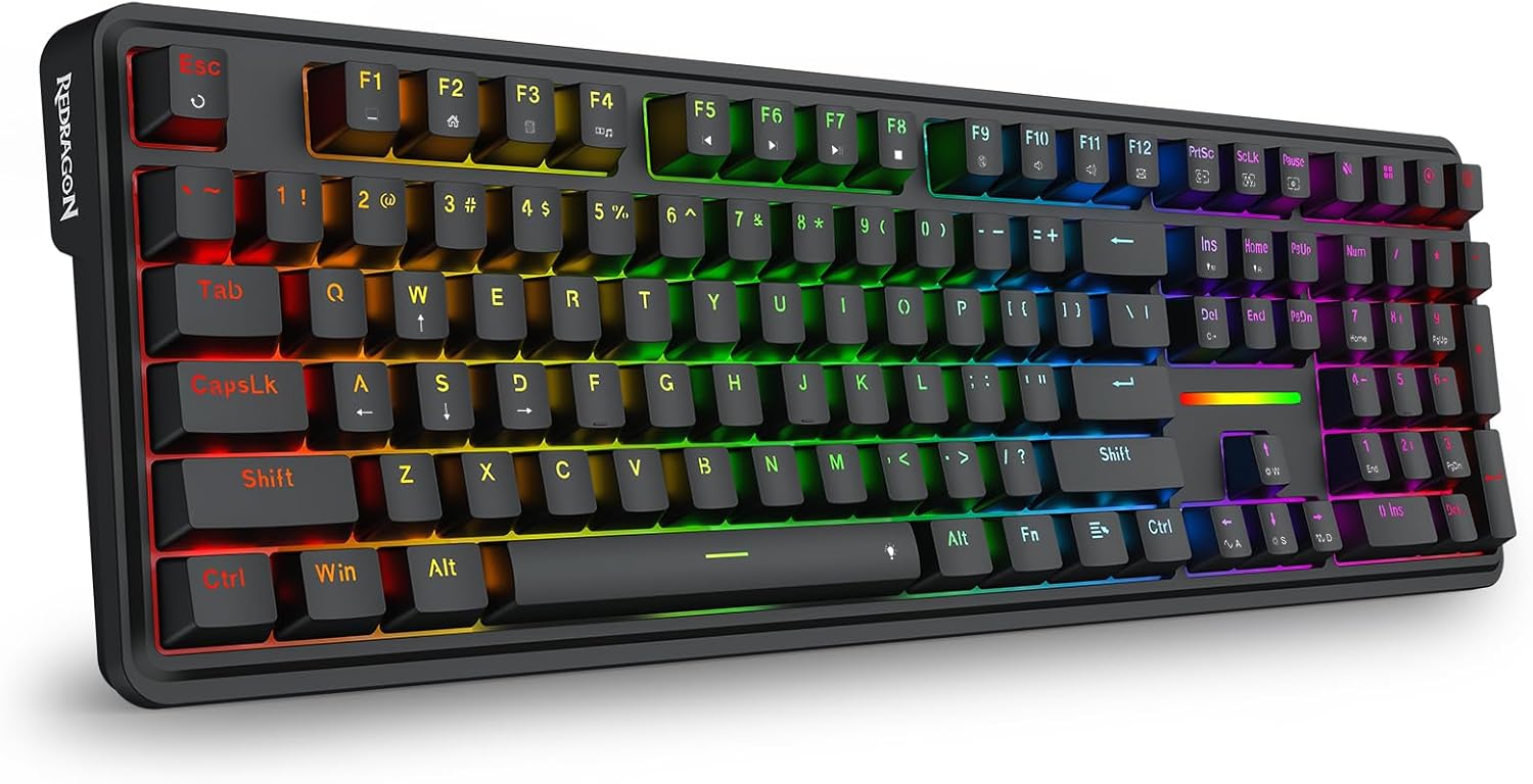 Redragon K668 RGB Gaming Keyboard, 108 Keys Wired Mechanical Keyboard w/Extra 4 Hotkeys, Sound Absorbing Foams, Upgraded Hot-swappable Socket, Mixed Color Keycaps x 2 Sets, Red Switch