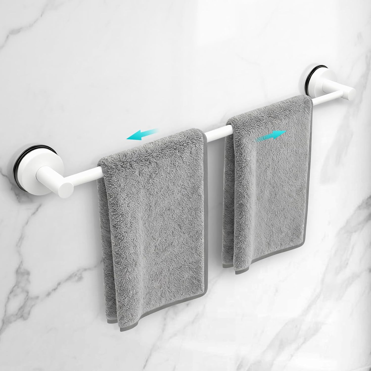 Adjustable Suction Cup Towel Bar for Bathroom Wall,14.6Inch~24 Inch Towel Racks for Bathroom,Stainless Steel Bath Towel Holder for Shower(Matte Black)