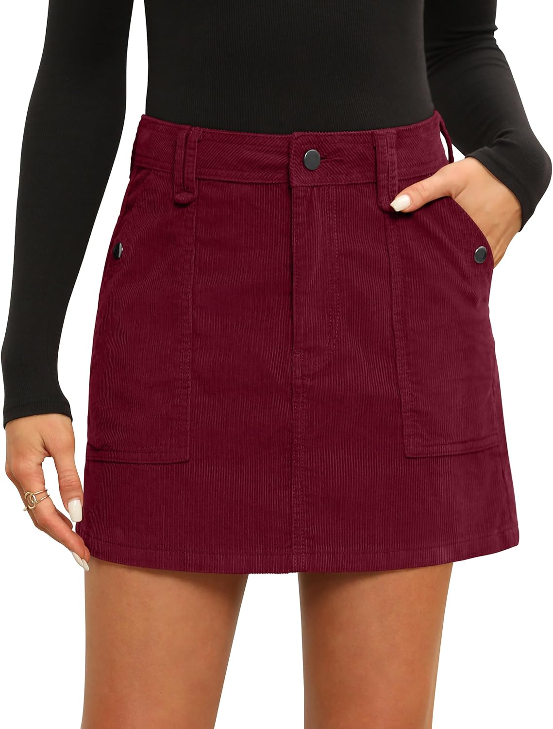 Fengbay Corduroy Skirt Women Casual High Waist Fall Winter A Line Mini Skirts for Women with Pocket