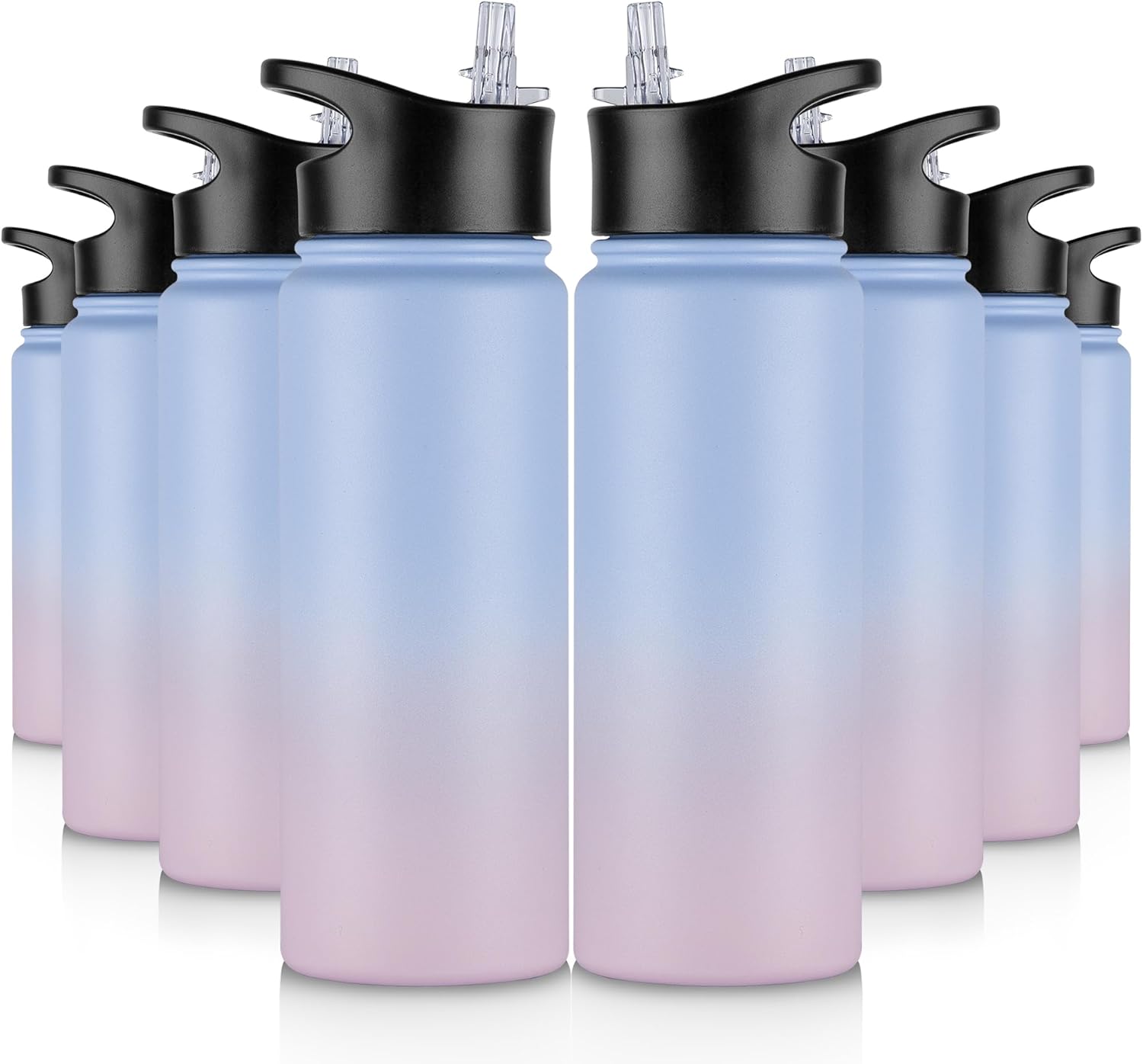 40 oz Insulated Water Bottle with Straw, Stainless Steel Sports Water Bottles with 2 Lids (Straw and Wide Mouth lid), Double Wall Vacuum, Leakproof, BPA-Free, Black