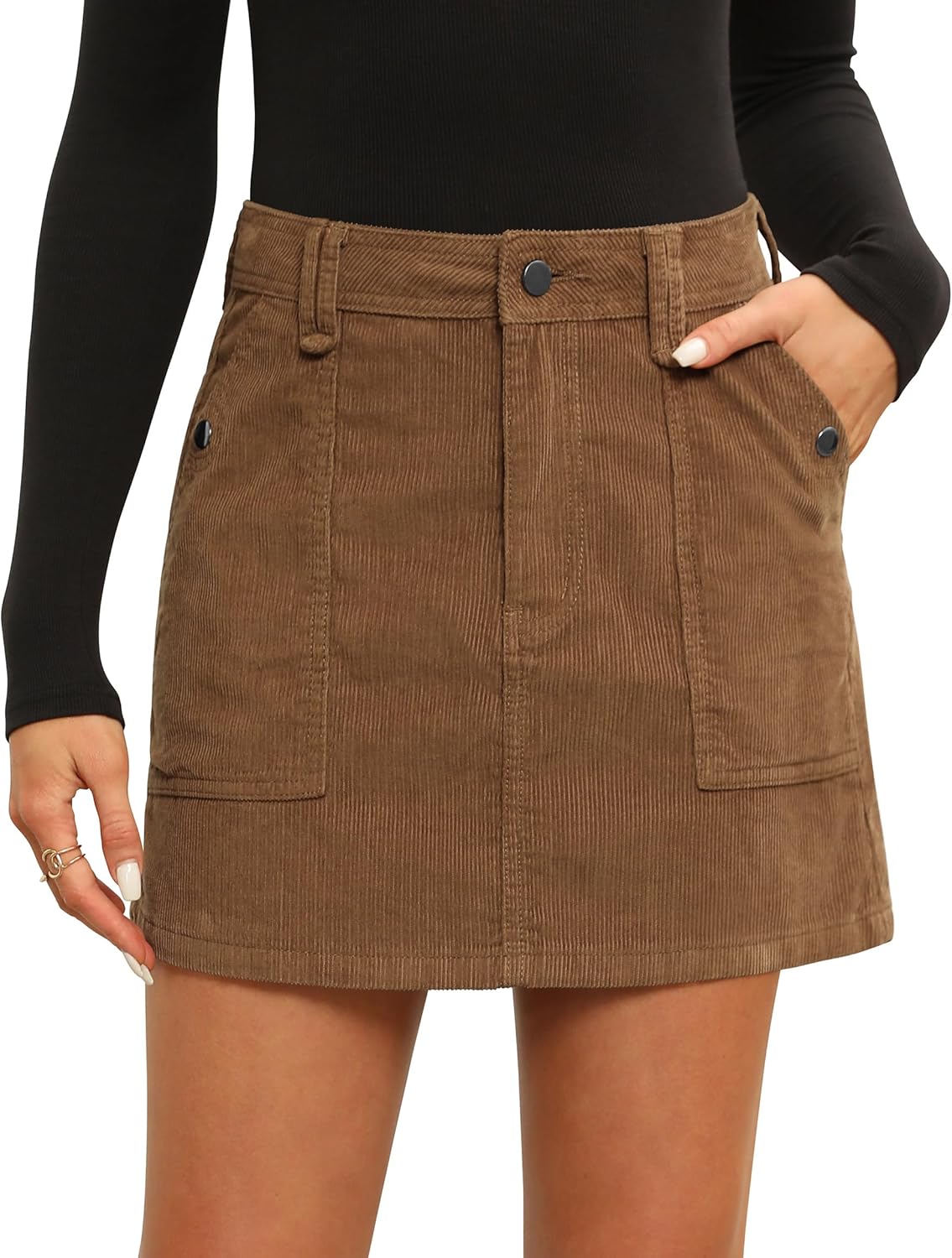Fengbay Corduroy Skirt Women Casual High Waist Fall Winter A Line Mini Skirts for Women with Pocket