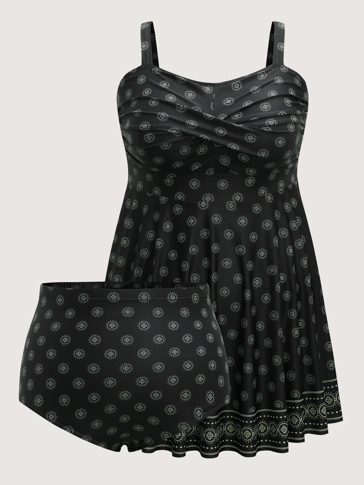 Boho Print Twist Front Swim Dress