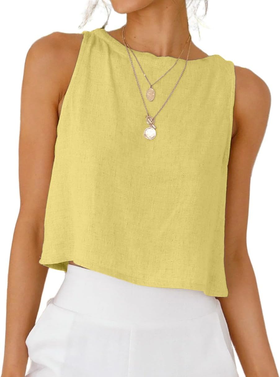 IDEALSANXUN Womens Linen Crop Tank Tops 2026 Spring Summer Beach Sleeveless Tops
