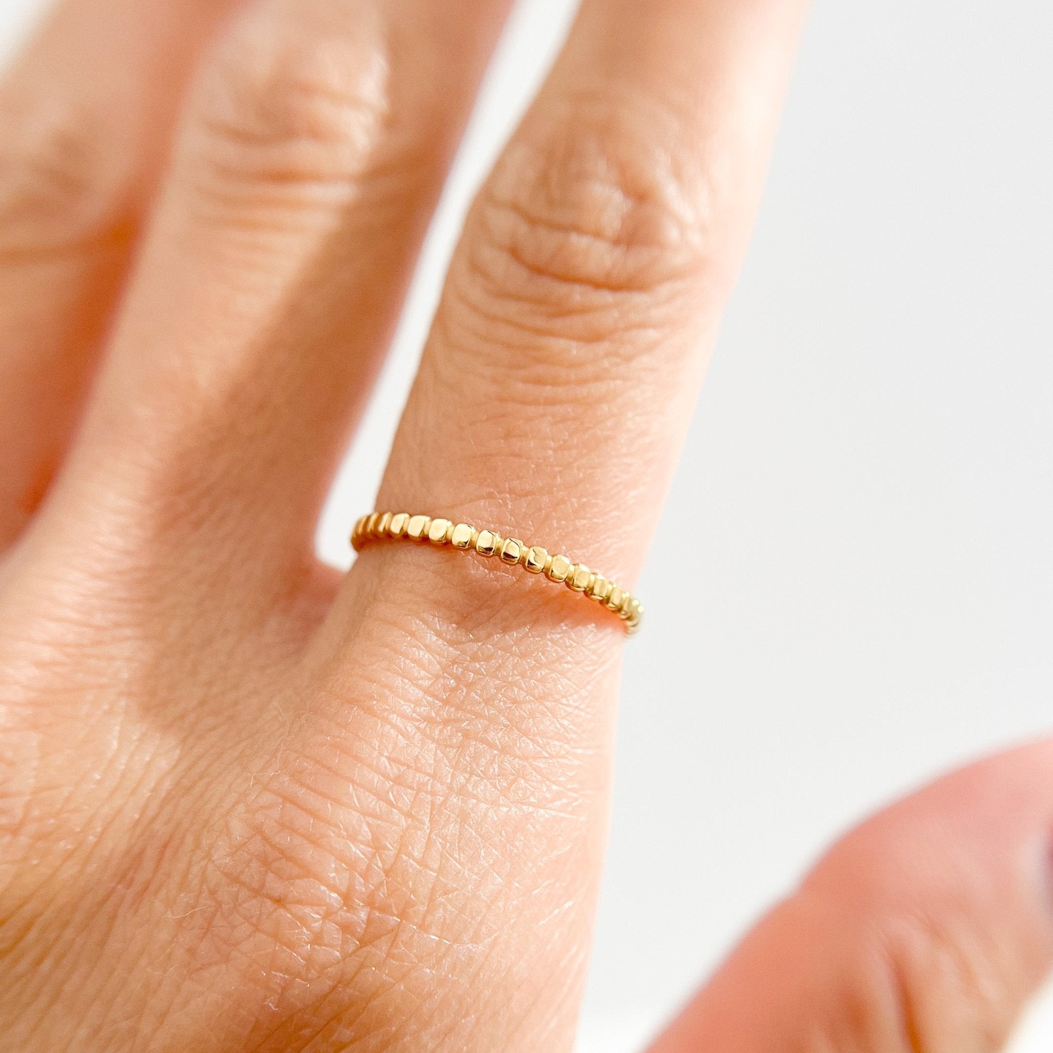 Thin Beaded Band Gold Ring