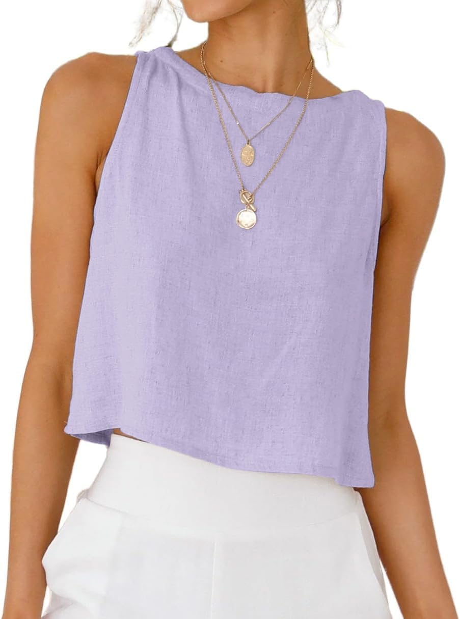 IDEALSANXUN Womens Linen Crop Tank Tops 2026 Spring Summer Beach Sleeveless Tops