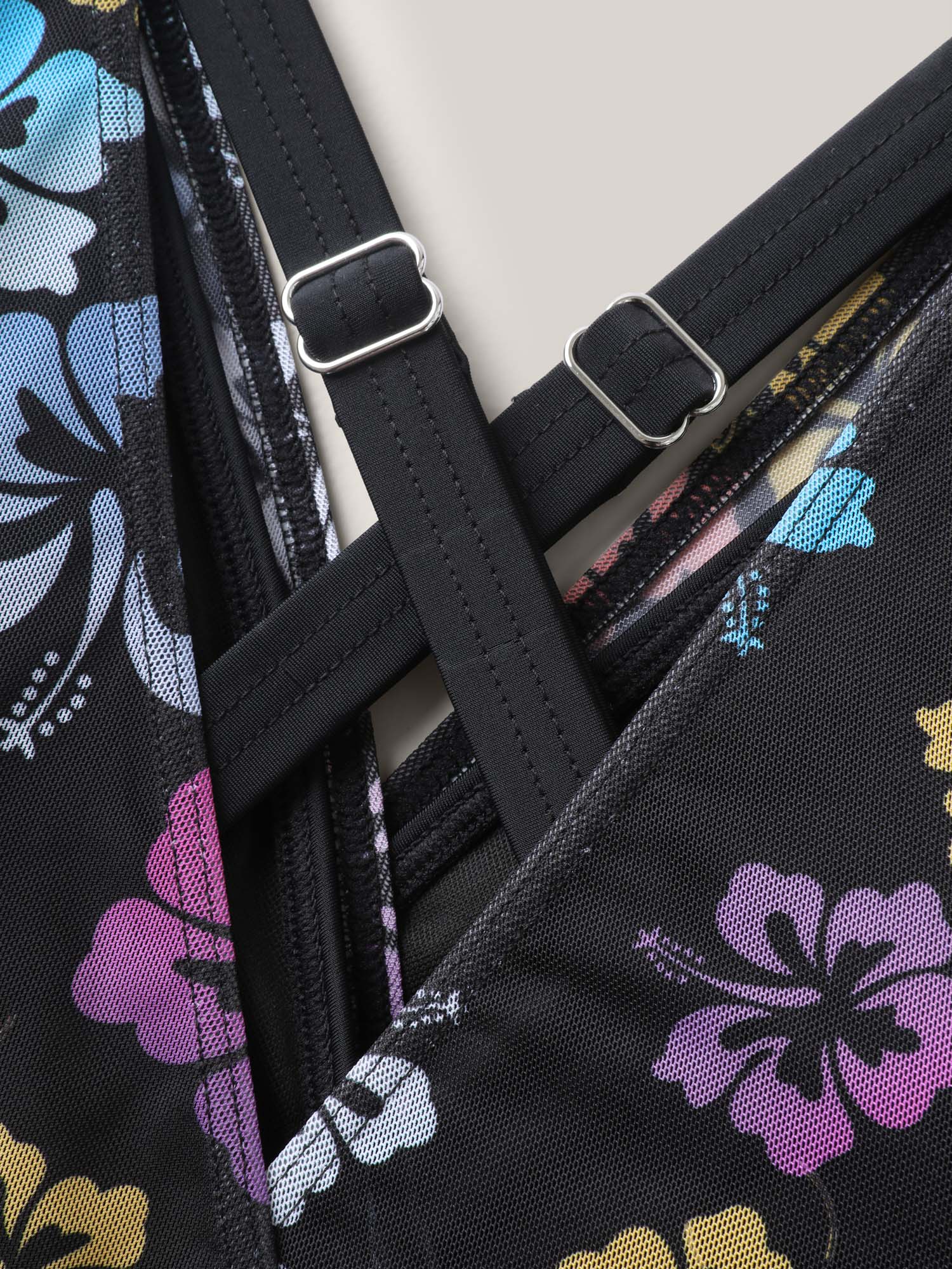 Floral Mesh Layered Surplice Swim Dress