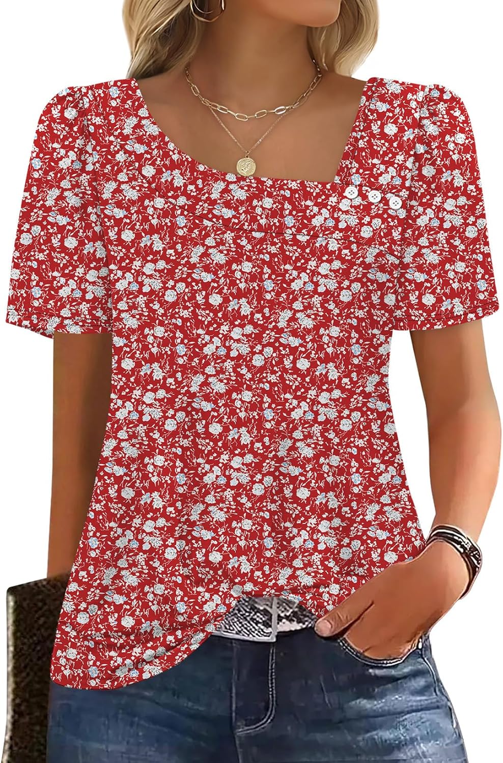 WIHOLL Womens Summer Tops Short Sleeve Shirts Square Neck Spring Outfits 2026 Fashion Clothing Blouses