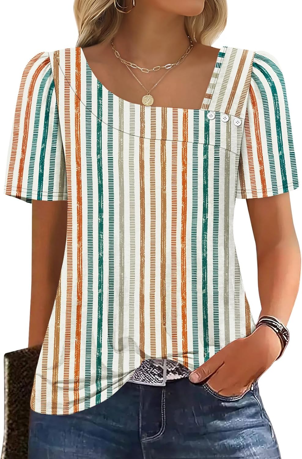 WIHOLL Womens Summer Tops Short Sleeve Shirts Square Neck Spring Outfits 2026 Fashion Clothing Blouses