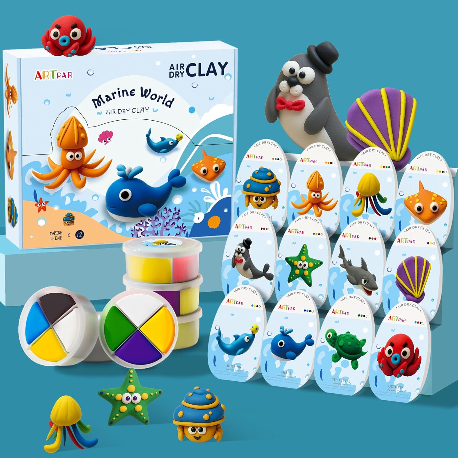 Air Dry Clay Kits for Kids-Modeling Magic Clay,12 Animals DIY Molding Clay Art Crafts Set,Ultra Light & Soft, Safe & Non-Stick with Sculpting Tools & Tutorials, Unique Gifts for Boys & Girls