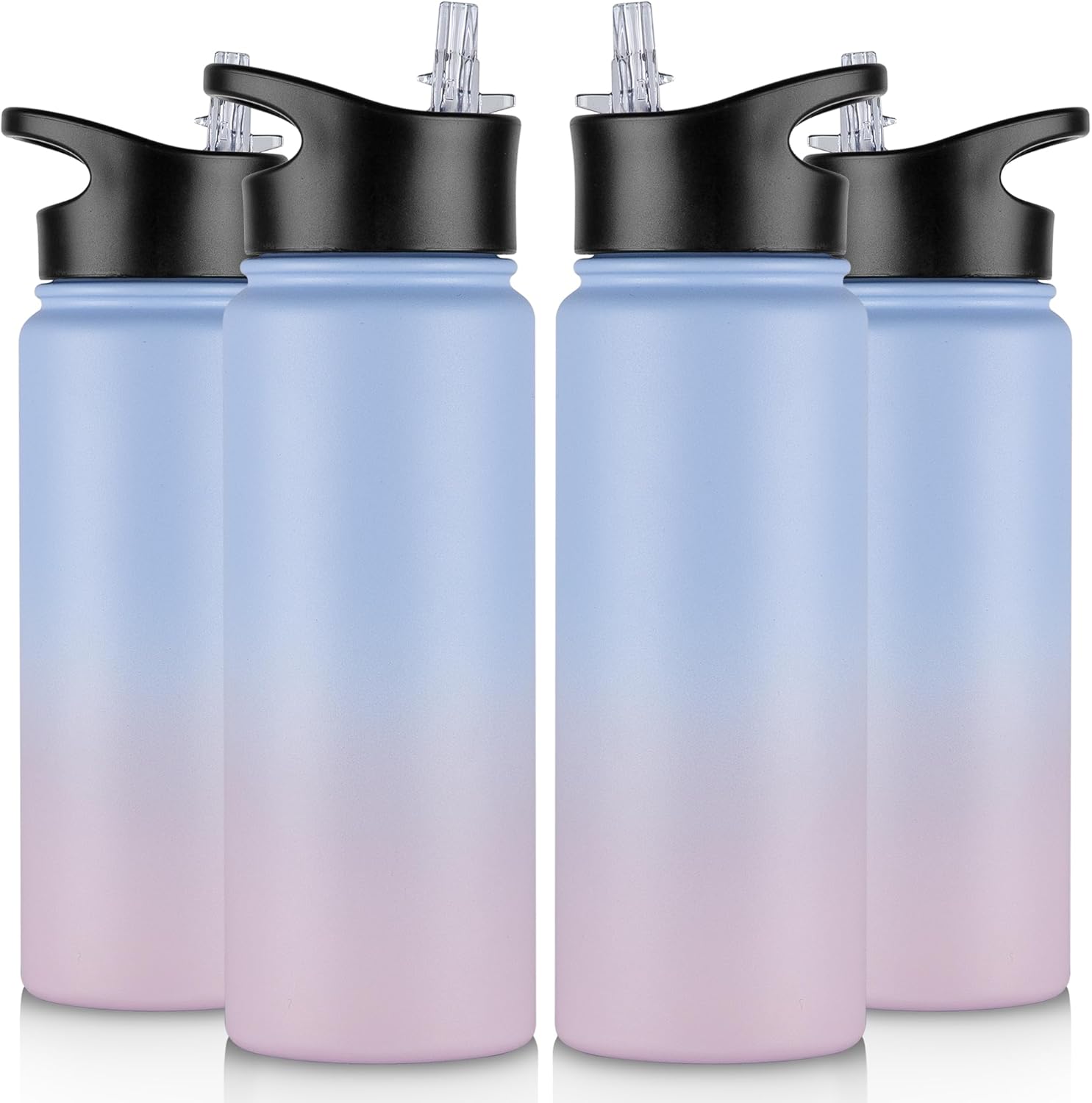 40 oz Insulated Water Bottle with Straw, Stainless Steel Sports Water Bottles with 2 Lids (Straw and Wide Mouth lid), Double Wall Vacuum, Leakproof, BPA-Free, Black