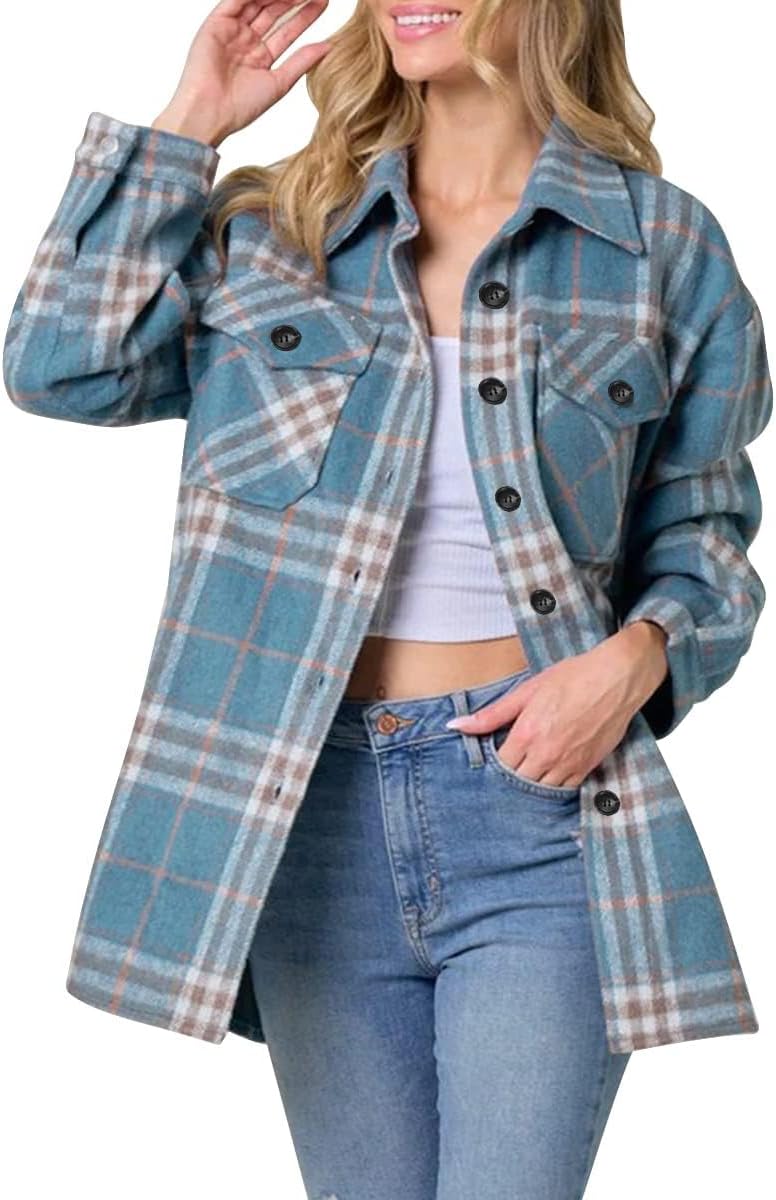 AUTOMET Shackets for Women Plaid Flannel Shirts Fall Winter Jackets Cute Tops Trendy Western Cowgirl Outfits Teen Girls Coats