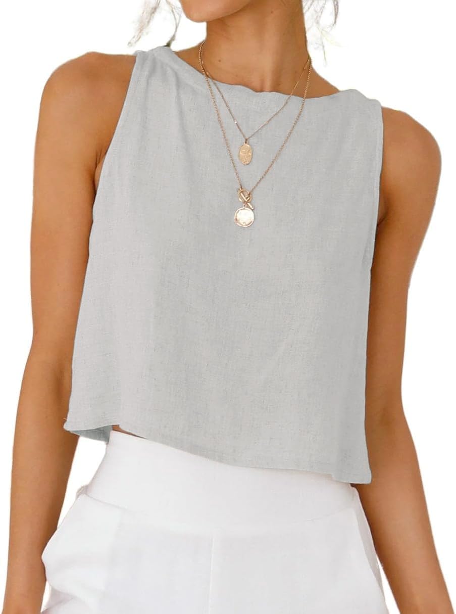 IDEALSANXUN Womens Linen Crop Tank Tops 2026 Spring Summer Beach Sleeveless Tops