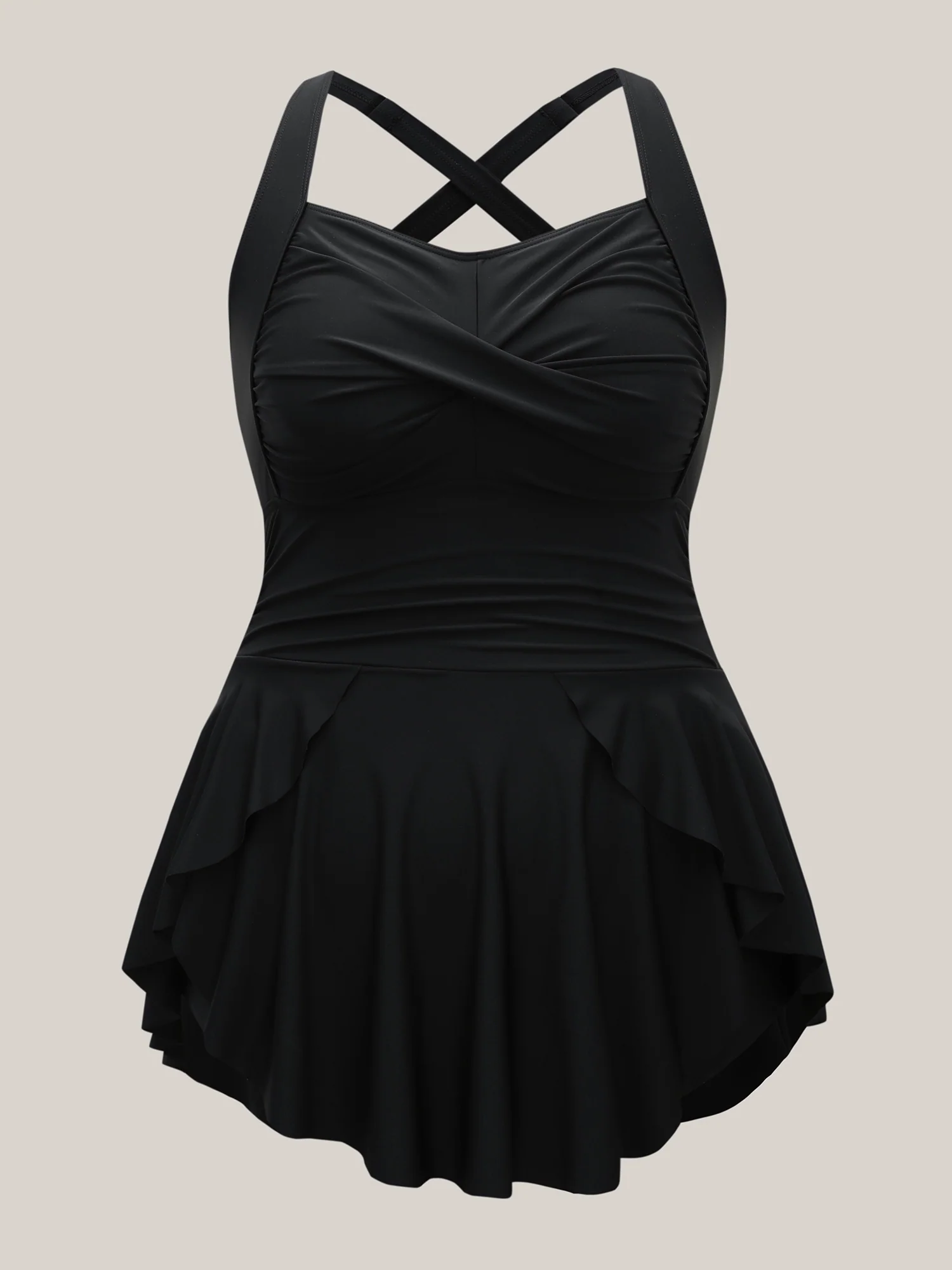 Twist Front Ruched Ruffled Swim Dress