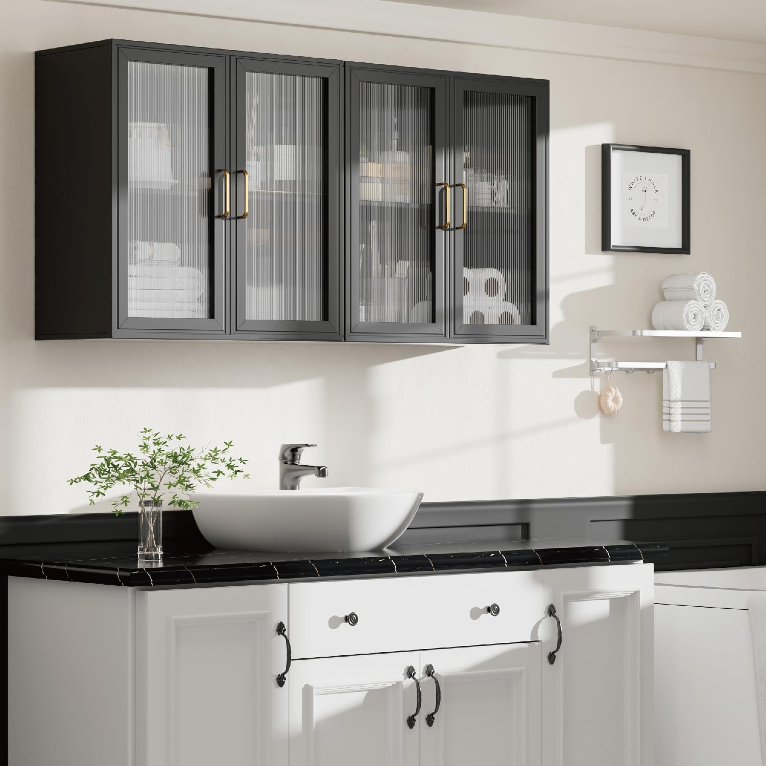 Kitchen Wall Cabinets 4 Doors - Laundry Wall Mounted Storage Cabinets with Acrylic Glass Doors in White, 24