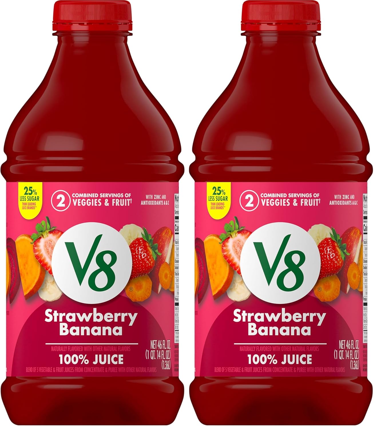 V8 Strawberry Banana 100% Fruit and Vegetable Juice, 46 fl oz Bottle