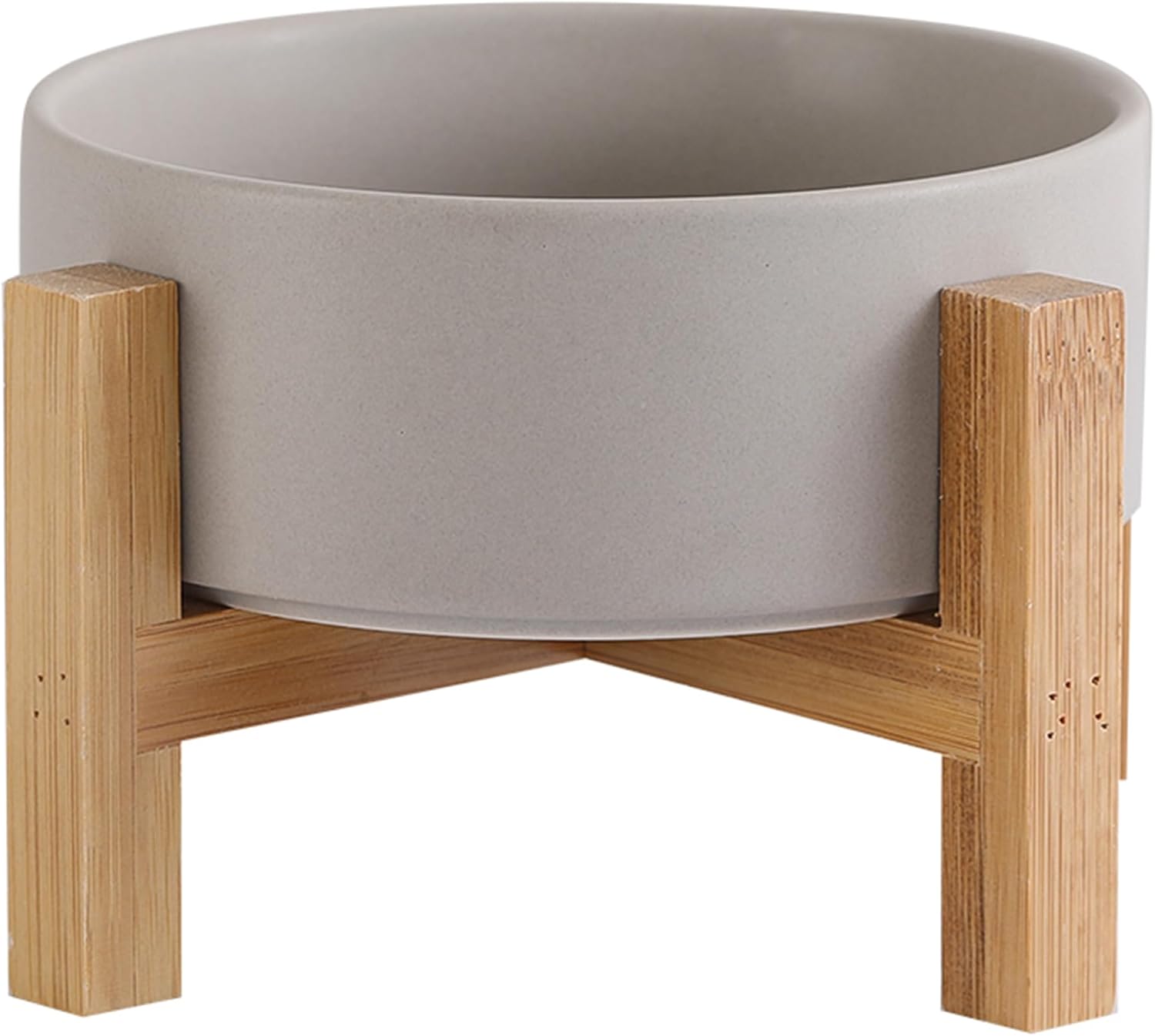 Elevated Ceramic Cat Bowl - Cat Food Bowl with Bamboo Stand - Raised Dog Dish for Puppies - Anti Vomiting, Stress Free - 13.5 oz / 400 ml - White