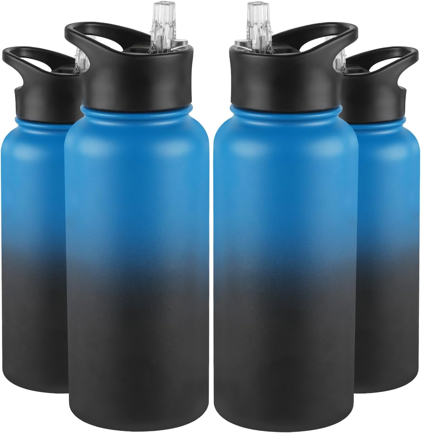 40 oz Insulated Water Bottle with Straw, Stainless Steel Sports Water Bottles with 2 Lids (Straw and Wide Mouth lid), Double Wall Vacuum, Leakproof, BPA-Free, Black