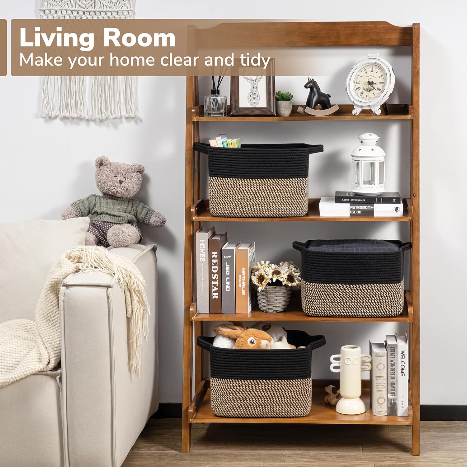 Goodpick Cube Storage Bins - Towel, Book, Cloth, Shoes, Closet Shelf Woven Baskets for Office, Baby Laundry, Toys, 13''x10''x9''