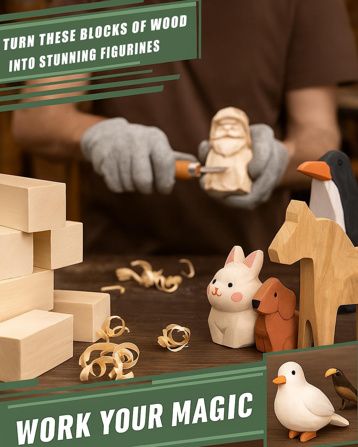 Basswood Carving Blocks 24PCS: Whittling Wood Blocks Wood Carving Kit with 3 Different Sizes - Soft Woodworking Blanks for Crafts Beginners Kids Adults