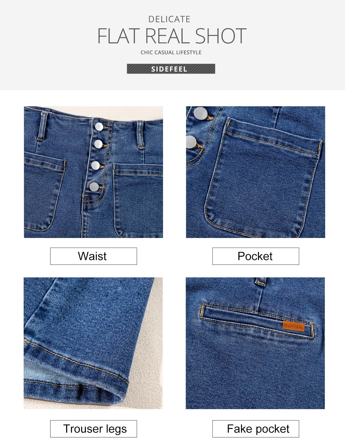 Sidefeel Women's Jean Skirt High Waist Summer Stretch Zimbaplatinum Denim Skirt Button Knee Length Skirt with Pockets