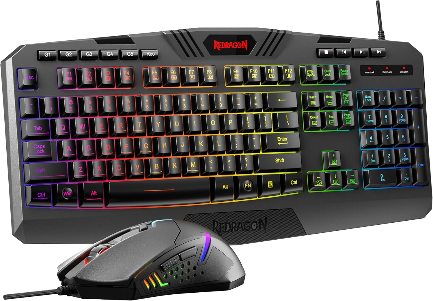 Redragon S101M-KS Gaming Keyboard and Mouse Wireless with Tri-Mode, RGB Keyboard and 4800 DPI Gaming Mouse, 10 Independent Multimedia Keys for Wins, PC, Computer, Wireless S101 Ideal for Gamer