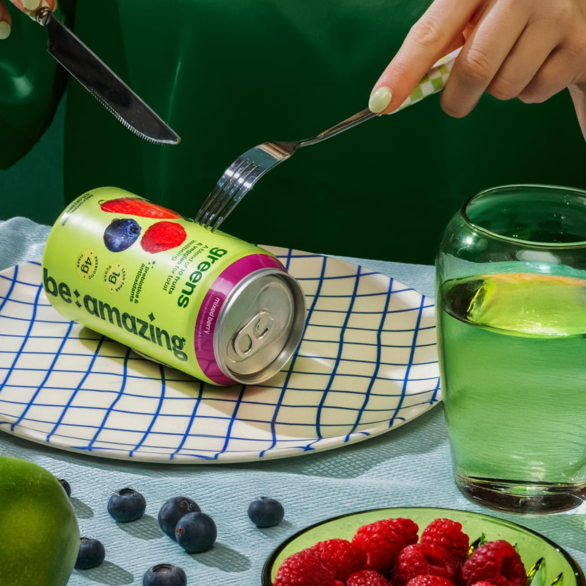 Be Amazing Greens Drink, Mixed Berry, Vitamin Drinks With 10 Organic Fruits and Vegetables, Coconut Water, Vitamin C, and Prebiotic Fiber, 25 Calories, Low Sugar, Vegan and Gluten Free, 8 Pack