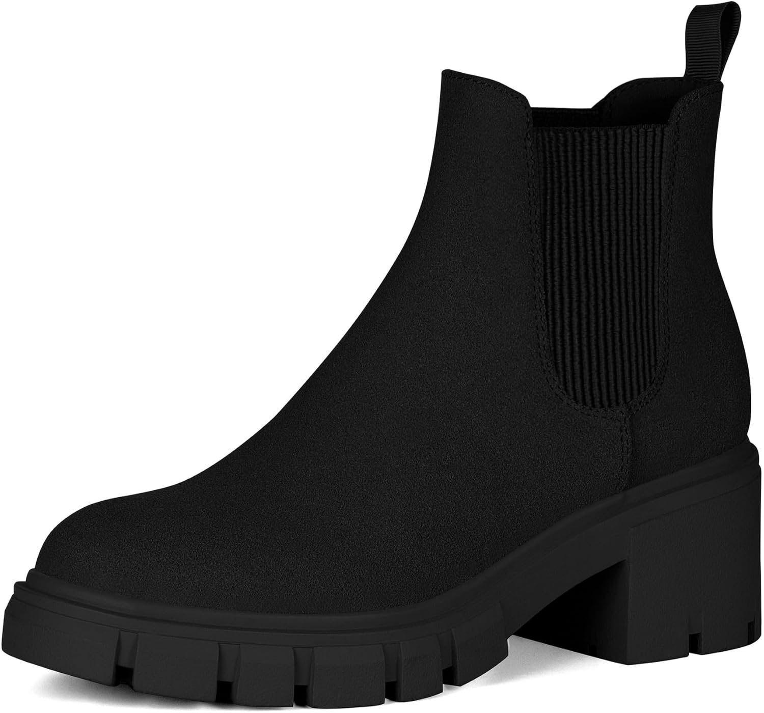 Athlefit Women's Chelsea Boots Fashion Lug Sole Chunky Heel Slip on Elastic Ankle Booties