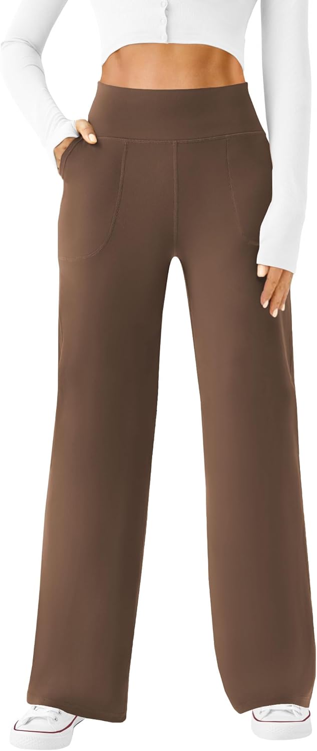 Womens Wide Leg Yoga Pants Casual Work Dress Pants Lounge Sweatpants High Waist Comfy Loose Trousers with Pockets